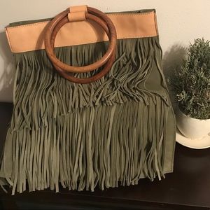 Anthropologie green suede bag EUC